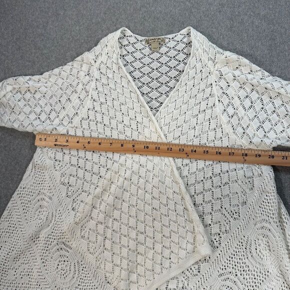 Energe World Wear Crochet Cardigan Duster White Women's Medium Tassel Trim Boho - Picture 4 of 7
